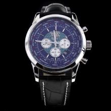 Breitling Transocean Working Chronograph Unitime with Blue Dial Black Leather Strap