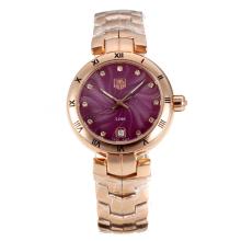 Tag Heuer Link Full Rose Gold Roman Bezel with Burgundy Dial