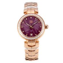 Tag Heuer Link Full Rose Gold Diamond Bezel with Burgundy Dial