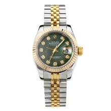 Rolex Datejust Automatic Two Tone Diamond Markers with Dark Green MOP Dial Same Chassis as ETA Version