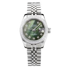Rolex Datejust Automatic Diamond Bezel with Dark Green MOP Dial S/S Same Chassis as ETA Version