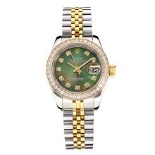 Rolex Datejust Automatic Two Tone Diamond Bezel with Dark Green MOP Dial Same Chassis as ETA Version