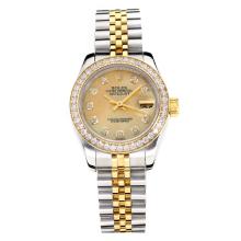 Rolex Datejust Automatic Two Tone Diamond Bezel with Apricot MOP Dial Same Chassis as ETA Version