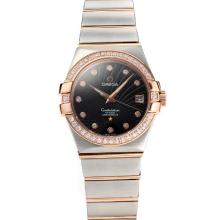 Omega Constellation Two Tone Diamond Bezel with Black Dial Sapphire Glass-1