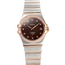 Omega Constellation Two Tone Diamond Bezel with Coffee Dial Sapphire Glass-1
