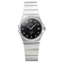 Omega Constellation Diamond Bezel with Black Dial S/S-Sapphire Glass-1