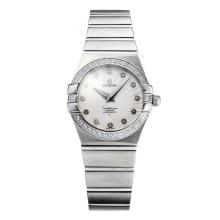 Omega Constellation Diamond Bezel with White Dial S/S-Sapphire Glass