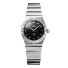 Omega Constellation Diamond Bezel with Black Dial S/S-Sapphire Glass