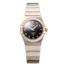 Omega Constellation Two Tone Diamond Bezel with Black Dial Sapphire Glass