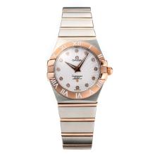 Omega Constellation Two Tone Roman Bezel with White Dial Sapphire Glass