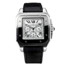 Cartier Santos 100 Working Chronograph with White Dial Leather Strap