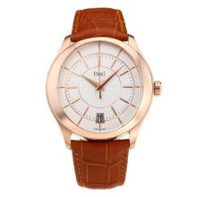 Piaget Gouverneur Automatic Rose Gold Case with White Dial Brown Leather Strap