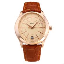 Piaget Gouverneur Automatic Rose Gold Case with Champagne Dial Brown Leather Strap