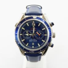 Omega Seamaster Working Chronograph Blue Ceramic Bezel with Blue Dial Leather Strap