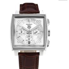 Tag Heuer Monaco Calibre 17 Working Chronograph with White Dial Leather Strap
