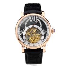 Cartier Classic Automatic Rose Gold Case with Black/Gold Dial Black Leather Strap
