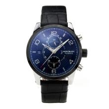 Mont Blanc Flyback Automatic PVD Bezel with Black Dial Black Leather Strap