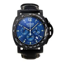 Panerai Luminor Daylight Working Chronograph PVD Case with Blue Dial Leather Strap-1