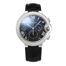 Cartier Ballon bleu de Cartier Working Chronograph Diamond Bezel with Black Dial Leather Strap