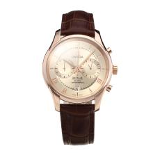 Omega De Ville Working Chronograph Rose Gold Case with Champagne Dial Leather Strap-Sapphire Glass