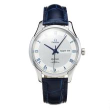 Omega De Ville with White Dial Blue Leather Strap