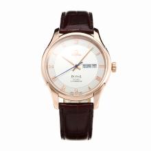 Omega De Ville Rose Gold Case with White Dial Leather Strap-1