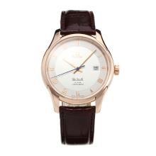 Omega De Ville Rose Gold Case with White Dial Leather Strap