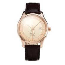 Omega De Ville Rose Gold Case with Champagne Dial Leather Strap-1