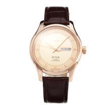 Omega De Ville Rose Gold Case with Champagne Dial Leather Strap