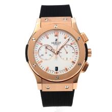 Hublot Big Bang Working Chronograph Rose Gold Case with White Dial Black Rubber Strap