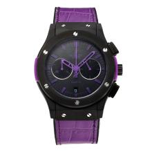 Hublot Big Bang Working Chronograph PVD Case with Black Dial Purple Rubber Strap