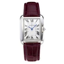 Cartier Tank with White Dial Purple Leather Strap
