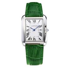 Cartier Tank with White Dial Green Leather Strap