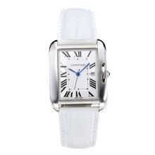 Cartier Tank with White Dial White Leather Strap