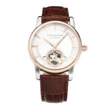 Mont Blanc Flyback Automatic Rose Gold Case with White Dial Brown Leather Strap