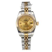 Rolex Datejust Automatic Two Tone Diamond Markers with Golden Dial Sapphire Glass