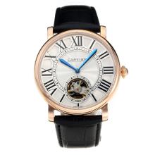 Cartier Classic Automatic Rose Gold Case with White Dial Leather Strap-1