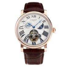 Cartier Classic Automatic Rose Gold Case with White Dial Leather Strap
