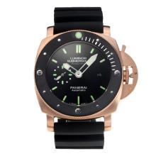 Panerai Luminor Submersible Automatic Rose Gold Case PVD Bezel with Black Dial Rubber Strap
