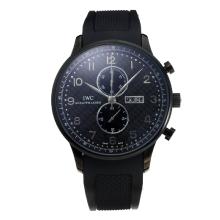 IWC Classic Working Chronograph PVD Case with Black Dial Rubber Strap