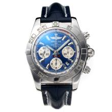 Breitling Classic Asia Valjoux 7750 Movement with Blue Dial Sapphire Glass-Leather Strap