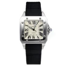 Cartier Santos Dumont Square Automatic with White Dial Leather Strap