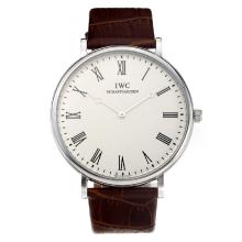 IWC with White Dial Leather Strap