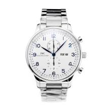 IWC Classic Working Chronograph with White Dial S/S-Blue Marker