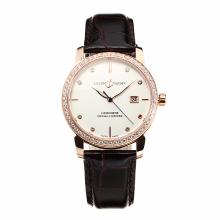 Ulysse Mardin Diamond Bezel Rose Gold Case with White Dial Leather Strap-Sapphire Glass