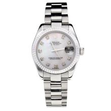 Rolex Datejust Swiss ETA 2355 Automatic Movement with White Shell Dial S/S-Stone Markers-Sapphire Glass