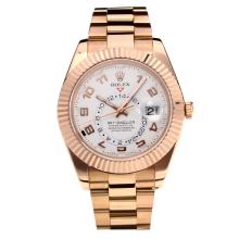 Rolex Sky Dweller Automatic Full Rose Gold with White Dial Number Markers Same Chassis as the Swiss Version