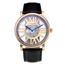 Cartier Classic Rose Gold Case with Hollow Champagne Dial Leather Strap