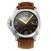 Panerai Luminor 8 Days Unitas 6497 Movement Swan Neck Left Watch Crown with Coffee Dial Leather Strap-Green Markers