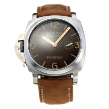 Panerai Luminor 8 Days Unitas 6497 Movement Swan Neck Left Watch Crown with Coffee Dial Leather Strap-Yellow Markers